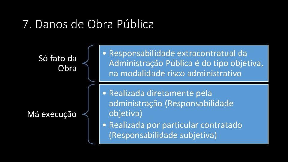 7. Danos de Obra Pública Só fato da Obra Má execução • Responsabilidade extracontratual