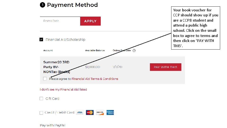 Your book voucher for CCP should show up if you are a CCPB student