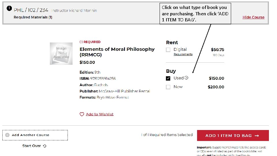 Click on what type of book you are purchasing. Then click ‘ADD 1 ITEM