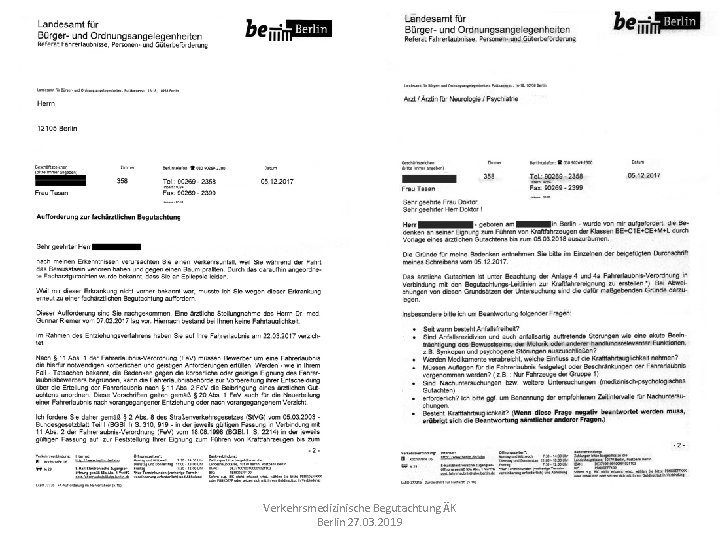 Verkehrsmedizinische Begutachtung ÄK Berlin 27. 03. 2019 
