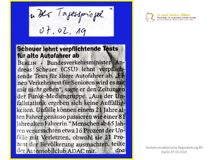 Verkehrsmedizinische Begutachtung ÄK Berlin 27. 03. 2019 