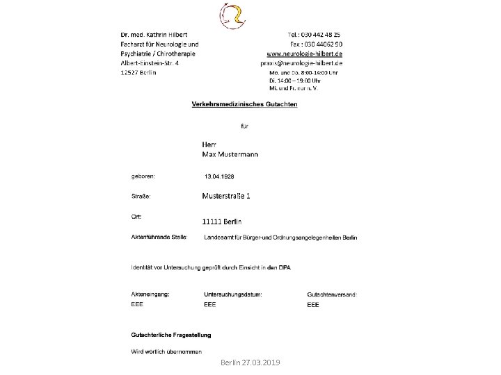 Verkehrsmedizinische Begutachtung ÄK Berlin 27. 03. 2019 