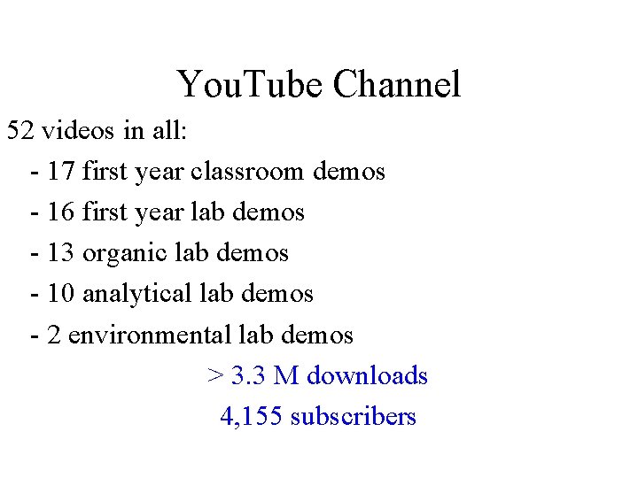 You. Tube Channel 52 videos in all: - 17 first year classroom demos -