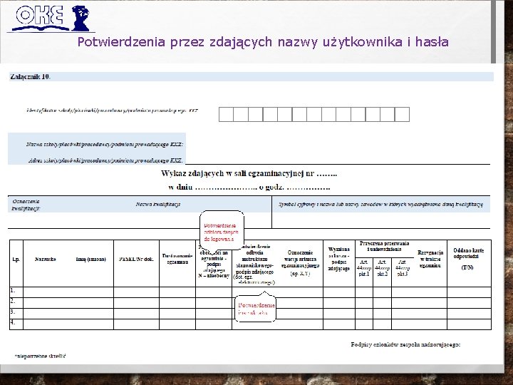 Potwierdzenia przez zdających nazwy użytkownika i hasła 