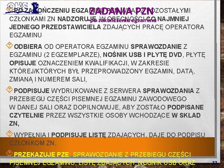  PO ZAKOŃCZENIU EGZAMINU PZN WRAZ Z POZOSTAŁYMI ZADANIA PZN CZŁONKAMI ZN NADZORUJE, W