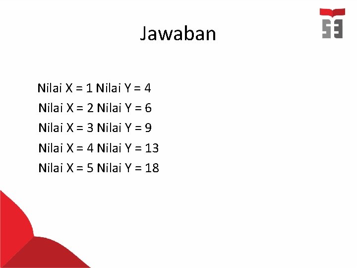 Jawaban Nilai X = 1 Nilai Y = 4 Nilai X = 2 Nilai