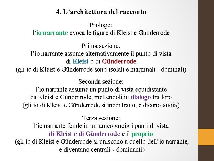 4. L’architettura del racconto Prologo: l’io narrante evoca le figure di Kleist e Günderrode