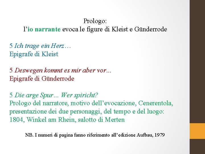 Prologo: l’io narrante evoca le figure di Kleist e Günderrode 5 Ich trage ein