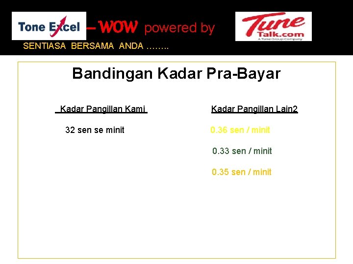 – WOW powered by SENTIASA BERSAMA ANDA ……. . Bandingan Kadar Pra-Bayar Kadar Pangillan