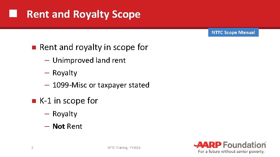 Rent and Royalty Scope NTTC Scope Manual Rent and royalty in scope for ─