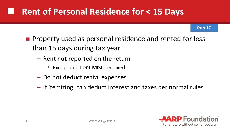 Rent of Personal Residence for < 15 Days Pub 17 Property used as personal