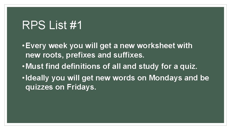 RPS List #1 • Every week you will get a new worksheet with new