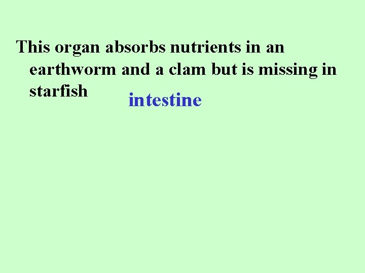 This organ absorbs nutrients in an earthworm and a clam but is missing in