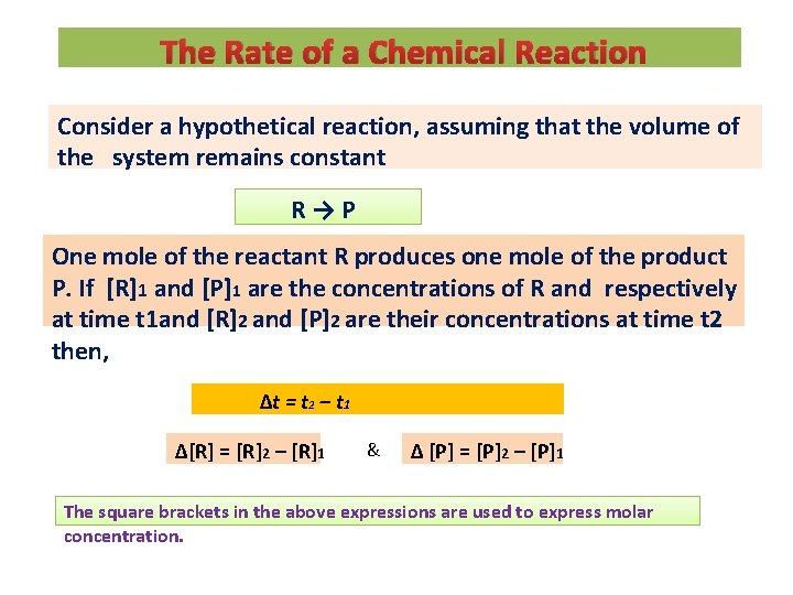 The Rate of a Chemical Reaction Consider a hypothetical reaction, assuming that the volume