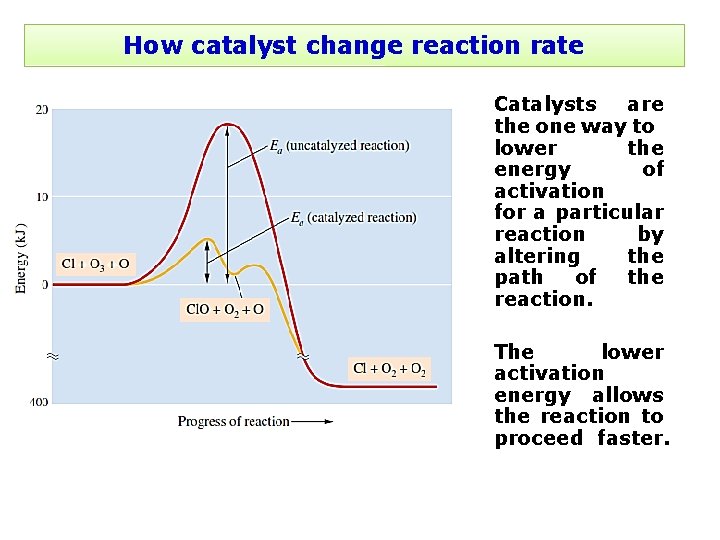 How catalyst change reaction rate • Catalysts are the one way to lower the