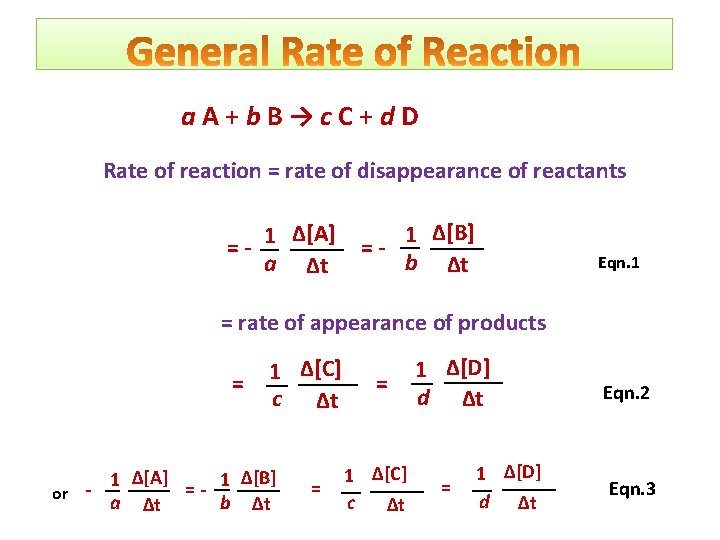 a. A+b. B→c. C+d. D Rate of reaction = rate of disappearance of reactants