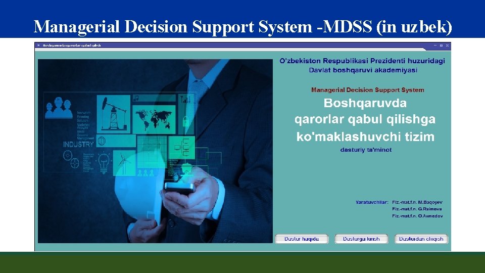 Managerial Decision Support System -MDSS (in uzbek) 