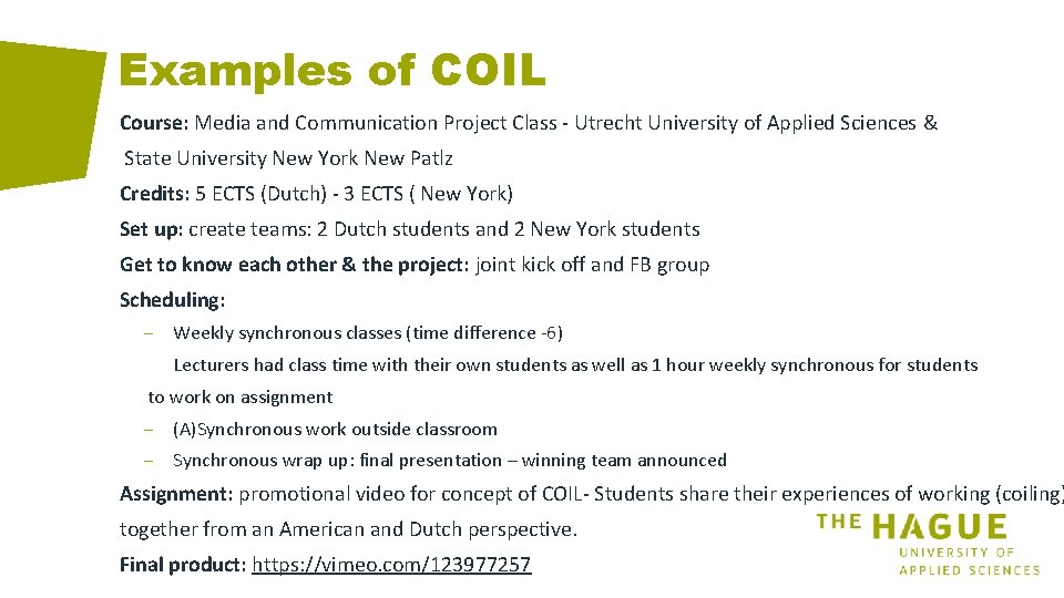 Examples of COIL Course: Media and Communication Project Class - Utrecht University of Applied