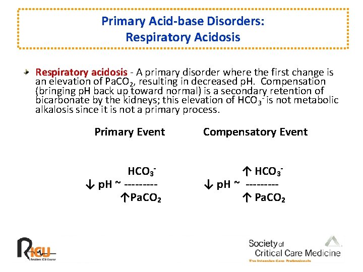 Primary Acid-base Disorders: Respiratory Acidosis Respiratory acidosis - A primary disorder where the first