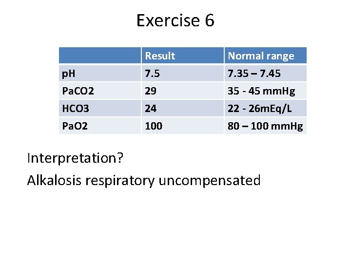 Exercise 6 p. H Pa. CO 2 HCO 3 Result 7. 5 29 24