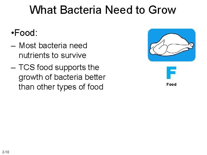 What Bacteria Need to Grow • Food: – Most bacteria need nutrients to survive