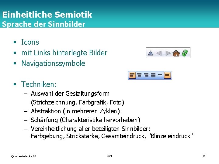 Einheitliche Semiotik Sprache der Sinnbilder TFH Berlin § Icons § mit Links hinterlegte Bilder