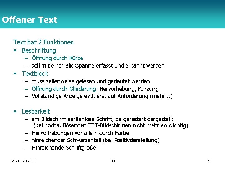 Offener Text TFH Berlin Text hat 2 Funktionen § Beschriftung – Öffnung durch Kürze