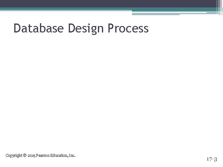 Database Design Process Copyright © 2015 Pearson Education, Inc. 17 -3 Database Design Process Copyright © 2015 Pearson Education, Inc. 17 -3