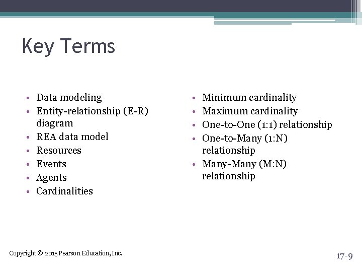 Key Terms • Data modeling • Entity-relationship (E-R) diagram • REA data model • Key Terms • Data modeling • Entity-relationship (E-R) diagram • REA data model •