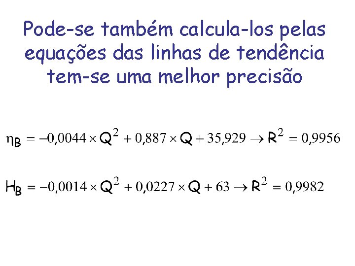 Pode-se também calcula-los pelas equações das linhas de tendência tem-se uma melhor precisão 