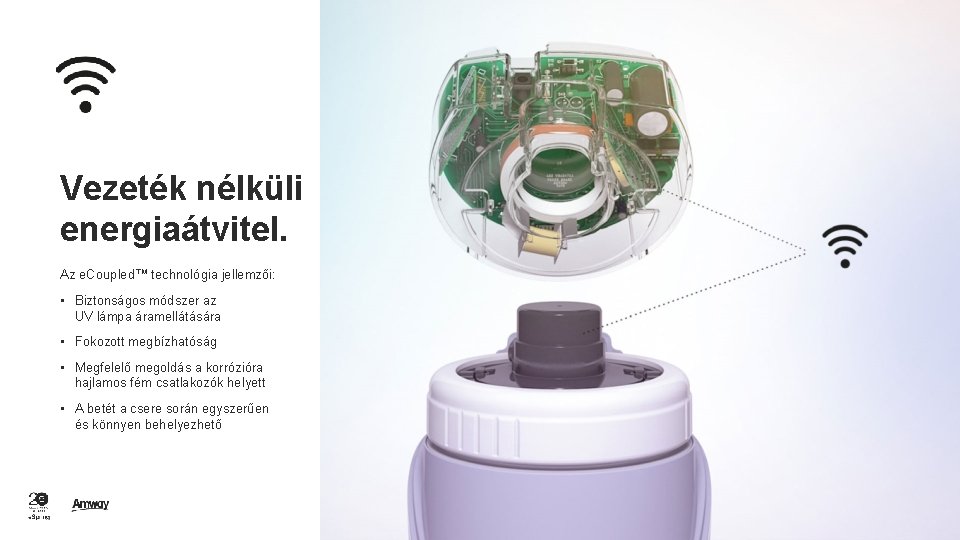 Vezeték nélküli energiaátvitel. Az e. Coupled™ technológia jellemzői: • Biztonságos módszer az UV lámpa