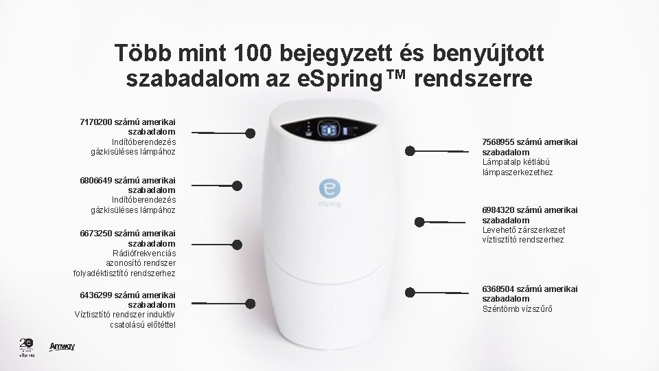 Több mint 100 bejegyzett és benyújtott szabadalom az e. Spring™ rendszerre 7170200 számú amerikai