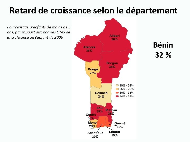 Retard de croissance selon le département Pourcentage d’enfants de moins de 5 ans, par