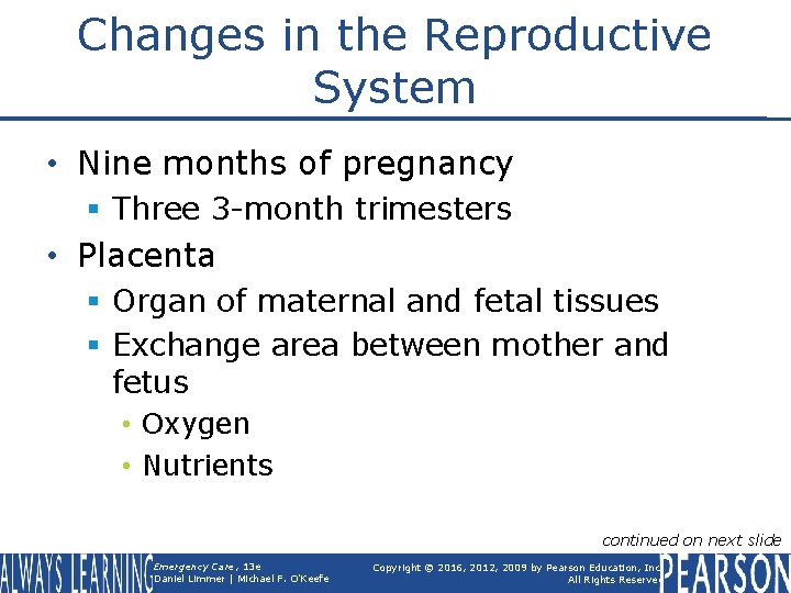 Changes in the Reproductive System • Nine months of pregnancy § Three 3 -month