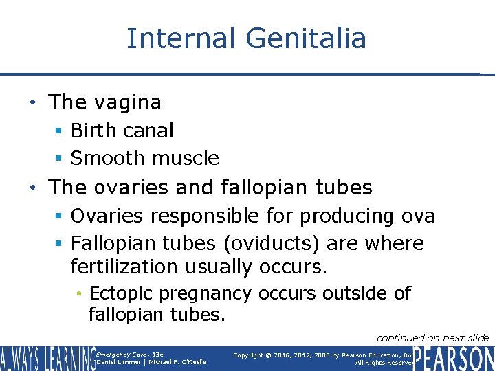 Internal Genitalia • The vagina § Birth canal § Smooth muscle • The ovaries