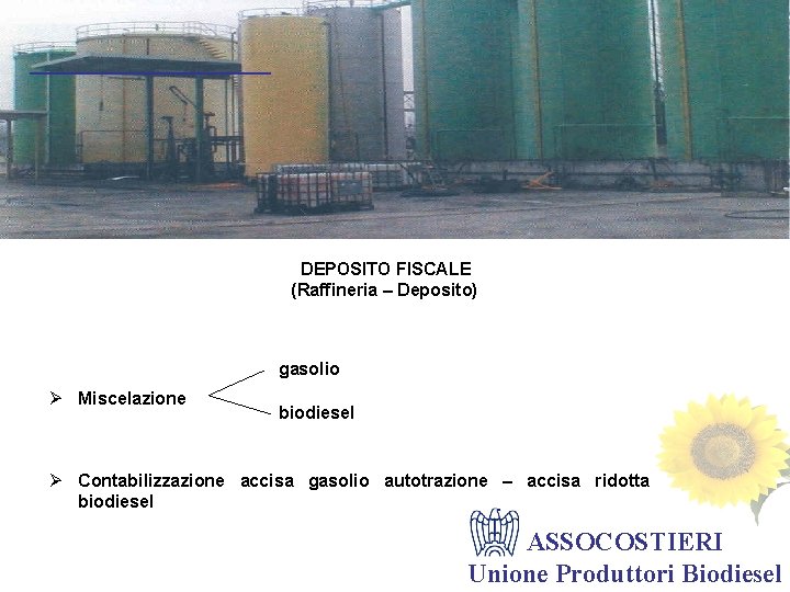 ___________ DEPOSITO FISCALE (Raffineria – Deposito) gasolio Ø Miscelazione biodiesel Ø Contabilizzazione accisa gasolio