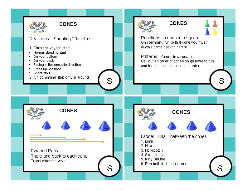 CONES Reactions – cones in a square Reactions – Sprinting 20 metres 1. Different