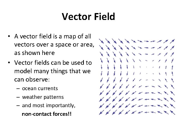 Vector Field • A vector field is a map of all vectors over a