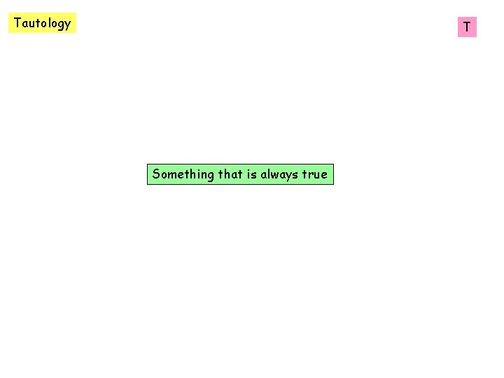 Tautology T Something that is always true 