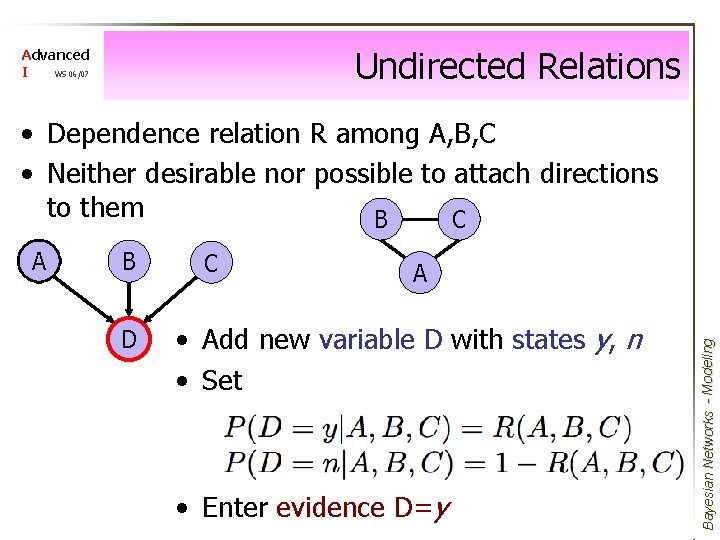 Undirected Relations Advanced I WS 06/07 • Dependence relation R among A, B, C