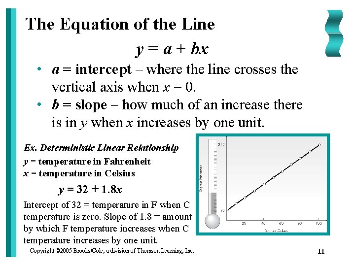 The Equation of the Line y = a + bx • a = intercept