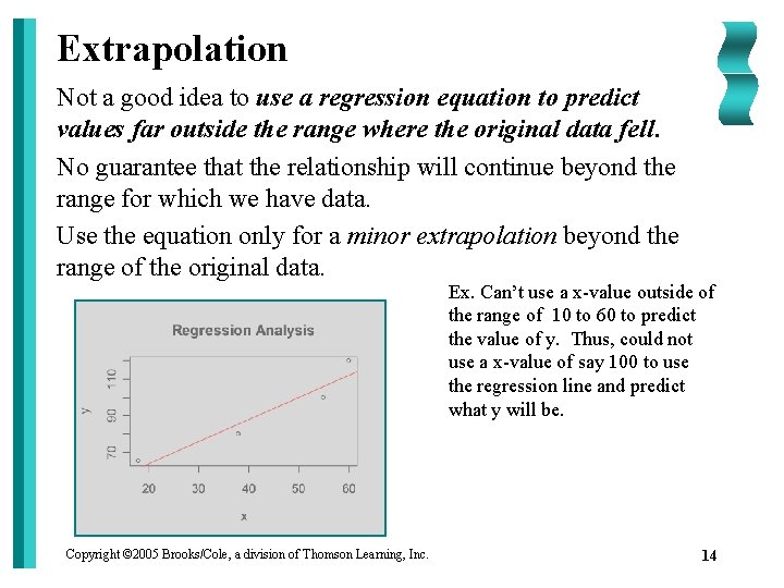 Extrapolation Not a good idea to use a regression equation to predict values far