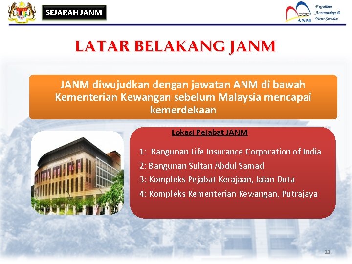 SEJARAH JANM LATAR BELAKANG JANM diwujudkan dengan jawatan ANM di bawah Kementerian Kewangan sebelum