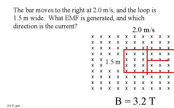 The bar moves to the right at 2. 0 m/s, and the loop is