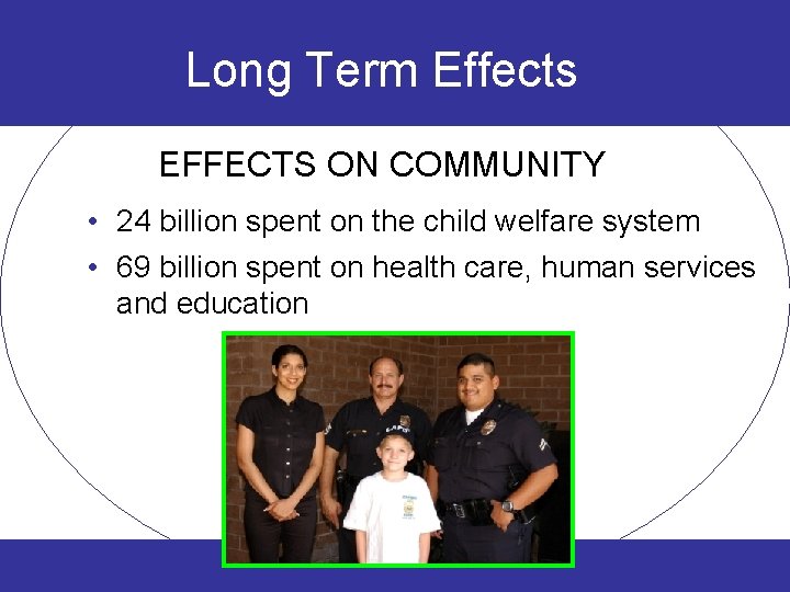 Long Term Effects EFFECTS ON COMMUNITY • 24 billion spent on the child welfare