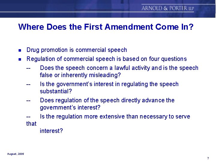 Where Does the First Amendment Come In? n n Drug promotion is commercial speech