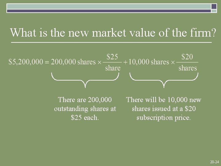 What is the new market value of the firm? There are 200, 000 outstanding