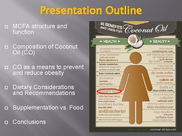 Presentation Outline MCFA structure and function Composition of Coconut Oil (CO) CO as a