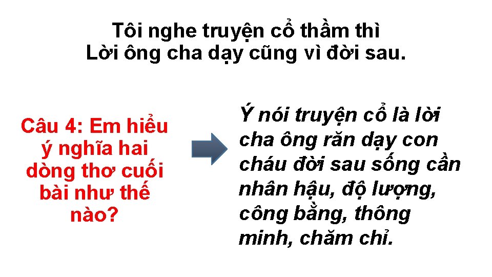 Tôi nghe truyện cổ thầm thì Lời ông cha dạy cũng vì đời sau.