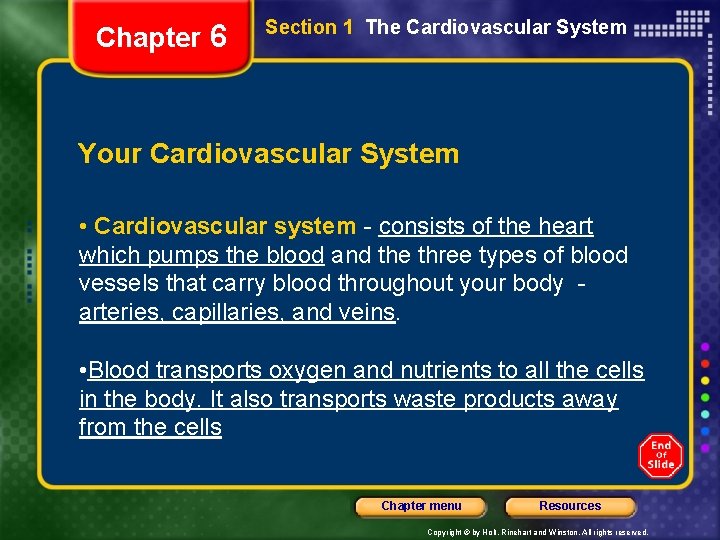 Chapter 6 Section 1 The Cardiovascular System Your Cardiovascular System • Cardiovascular system -